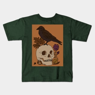 Fall Crow with Skull and Mouse Drawing Kids T-Shirt